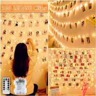 LED Foto Clip Lichterketten fuer Zimmer, Nasharia 100 LED 10M Fotoclips Lichterkette Batterie Bilderrahmen dekor fuer innen, Haus, Weihnachten, Hochzeit, Schlafzimmer (Mit 50 Holzkla