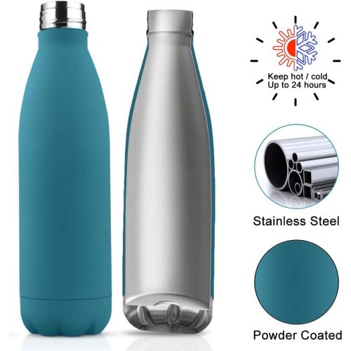  Nasharia Stainless steel drinking bottle, vacuum insulated thermos flask, 350 ml/500 ml/750 ml, BPA-free, water bottle leak-proof for children, adults, office, school, sports, outd