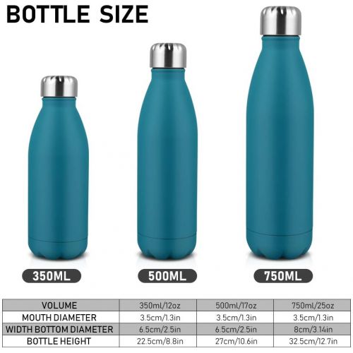  Nasharia Stainless steel drinking bottle, vacuum insulated thermos flask, 350 ml/500 ml/750 ml, BPA-free, water bottle leak-proof for children, adults, office, school, sports, outd