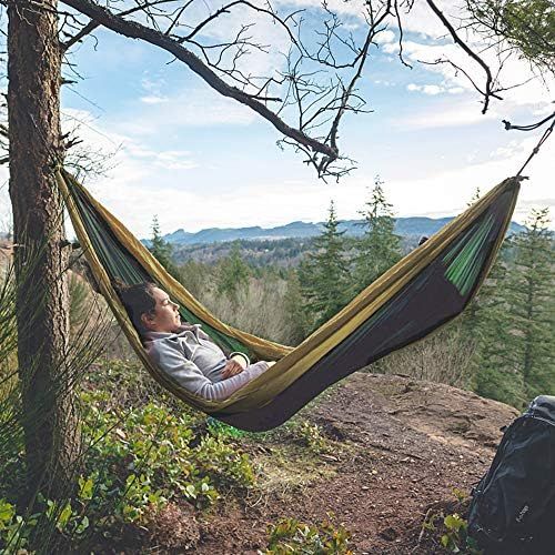  Nasharia Hangematte Outdoor, 2 Personen Outdoor Hammock 300KG Tragkraft 275 * 140 cm, Reisehangematte Ultraleicht Atmungsaktiver Hangematte Nylon Fallschirm fuer Outdoor Camping, Ga