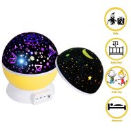 Nasus Newest Star Projector Night Light for Kids and 2 Films Starry Moon and Cube Geometry Rotation Bedroom Lamp Yellow Mood Lights for Baby Christmas Gift (Yellow-2 Films)