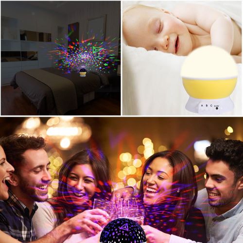  Nasus Newest Star Projector Night Light for Kids and 2 Films Starry Moon and Cube Geometry Rotation Bedroom Lamp Yellow Mood Lights for Baby Christmas Gift (Yellow-2 Films)