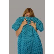 NataHomeandFashion Chunky Knit blanket, Handmade Gifts, Wool blanket, Knitted blanket, Chunky blanket, Knit Throw, super bulky blanket, Bulky Gift, Turquoise
