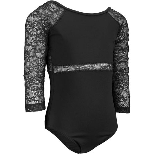  Natalie Couture Child Floral Lace 34 Sleeve Leotard NC8886C