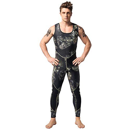  Nataly Osmann Camo Spearfishing Wetsuits Mens 3mm Premium Neoprene 2-Pieces Hooded Super Stretch Diving Suit