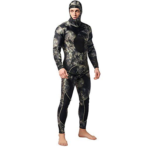  Nataly Osmann Camo Spearfishing Wetsuits Mens 3mm Premium Neoprene 2-Pieces Hooded Super Stretch Diving Suit