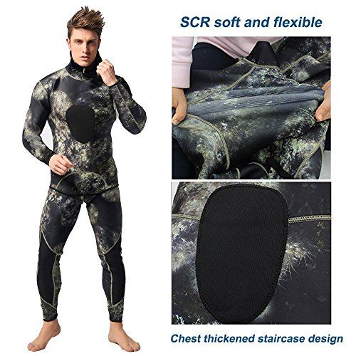  Nataly Osmann Camo Spearfishing Wetsuits Mens 3mm Premium Neoprene 2-Pieces Hooded Super Stretch Diving Suit