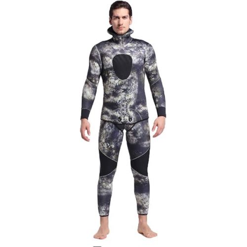  Men 5mm Spearfishing Premium Camouflage Neoprene Wetsuit Scuba Diving Suit Hoodie Snorkeling Suits