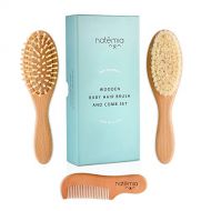 [아마존베스트]Natemia Premium Wooden Baby Hair Brush and Comb Set  Natural Soft Bristles  Ideal for Cradle Cap -...