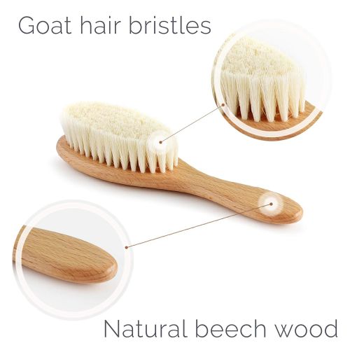  [아마존베스트]Natemia Premium Wooden Baby Hair Brush and Comb Set  Natural Soft Bristles  Ideal for Cradle Cap -...