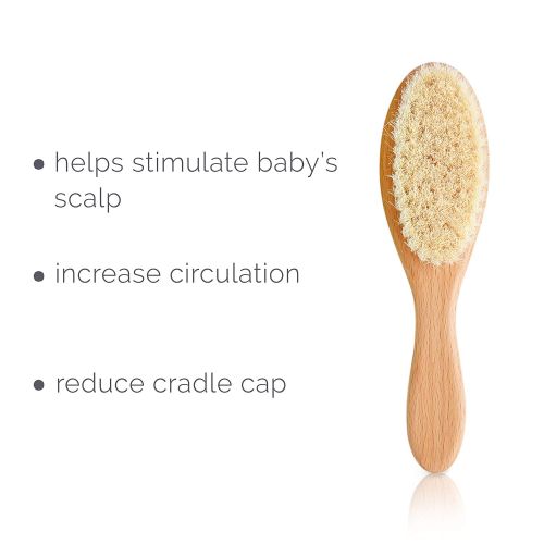  [아마존베스트]Natemia Premium Wooden Baby Hair Brush and Comb Set  Natural Soft Bristles  Ideal for Cradle Cap -...
