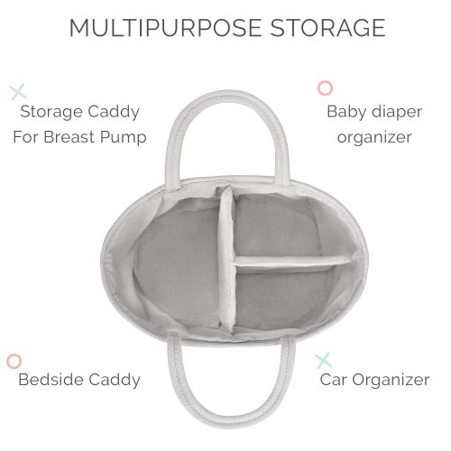  Natemia Rope Diaper Caddy Organizer│Large Portable Nursery Storage Bin and Car Travel Organizer│Tote Bag with Dividers for Diapers & Wipes with Sturdy Handles