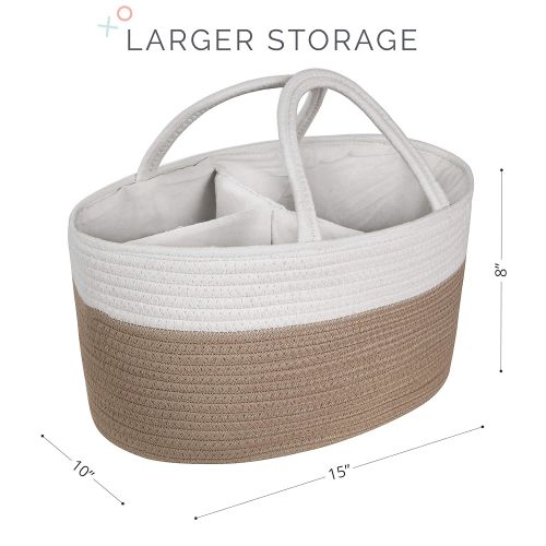  Natemia Rope Diaper Caddy Organizer│Large Portable Nursery Storage Bin and Car Travel Organizer│Tote Bag with Dividers for Diapers & Wipes with Sturdy Handles