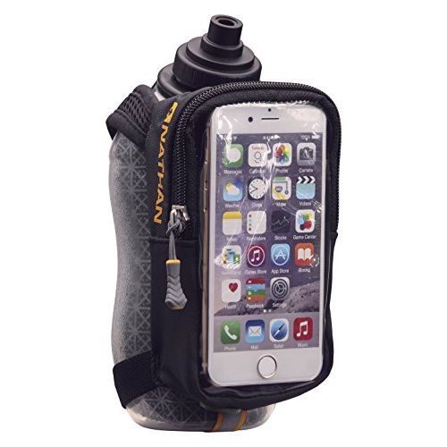  Nathan Handheld Water Bottle and Phone Case for Running/Walking. Insulated 18 oz, Hand Held Strap SpeedView Flask. Hydration Pack for Runners