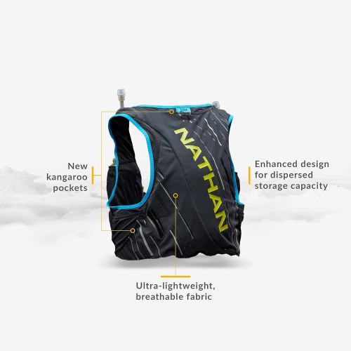  Nathan Pinnacle 4L Hydration Pack/Running Vest - 4L Capacity with Twin 20 oz Soft Flasks Bottles. Hydration Backpack for Running Hiking. Men/Women/Unisex