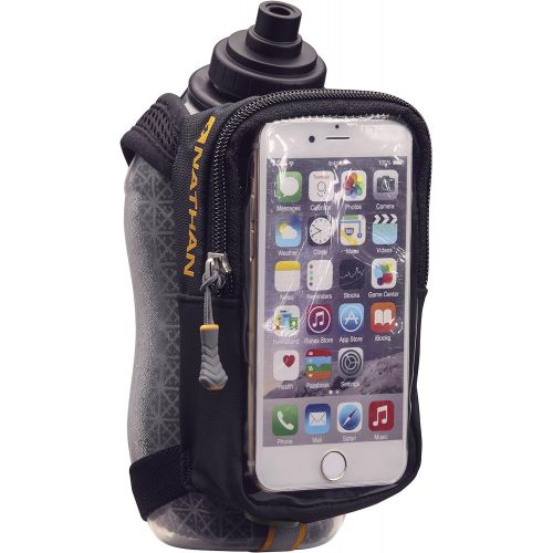  Nathan Handheld Water Bottle and Phone Case for Running/Walking. Insulated 18 oz, Hand Held Strap SpeedView Flask. Hydration Pack for Runners