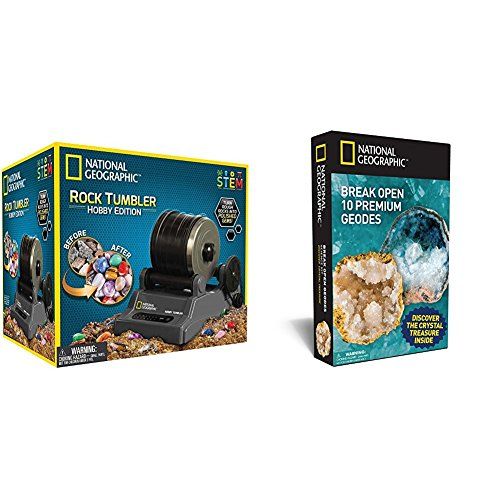  EXPLORE ONE National Geographic Hobby Rock Tumbler Kit with National Geographic Break Open 10 Geodes and Explore Crystals Science Kit Bundle