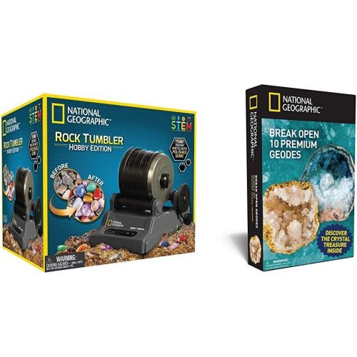  EXPLORE ONE National Geographic Hobby Rock Tumbler Kit with National Geographic Break Open 10 Geodes and Explore Crystals Science Kit Bundle