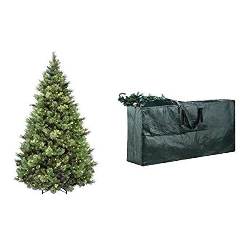  National Tree 7.5 Foot Carolina Pine Tree with Flocked Cones and 750 Clear Lights, Hinged (CAP3-306-75) & Elf Stor Premium Green Christmas Tree Bag Holiday Extra Large for up to 9