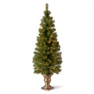 National Tree Pre-Lit 5 Montclair Spruce Entrance Artificial Christmas Tree in 12 BlackGold Plastic Pot with 100 Clear Lights