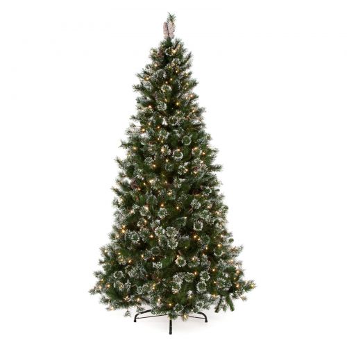  National Tree Pre-Lit 7-12 Glittery Pine Hinged Artificial Christmas Tree with 500 Clear Lights