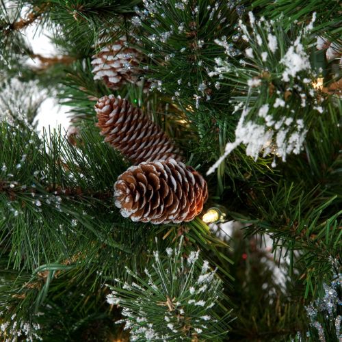  National Tree Pre-Lit 7-12 Glittery Pine Hinged Artificial Christmas Tree with 500 Clear Lights