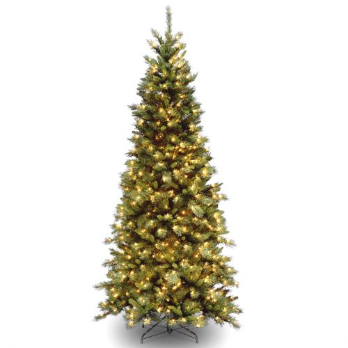  National Tree Pre-Lit 7-12 Tiffany Slim Fir Hinged Artificial Christmas Tree with 550 Clear Lights-UL