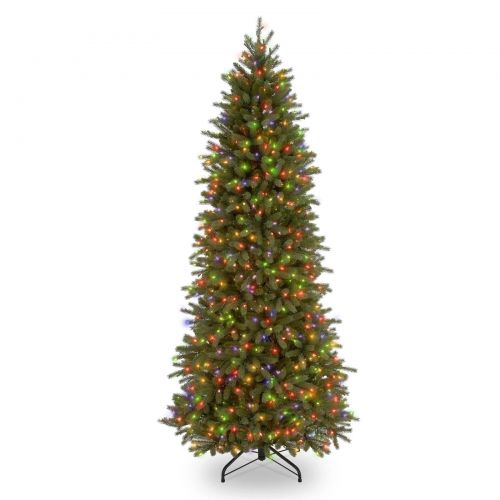  National Tree Pre-Lit 7-12 Feel-Real Downswept Douglas Slim Fir Hinged Artificial Christmas Tree with 600 Clear Lights