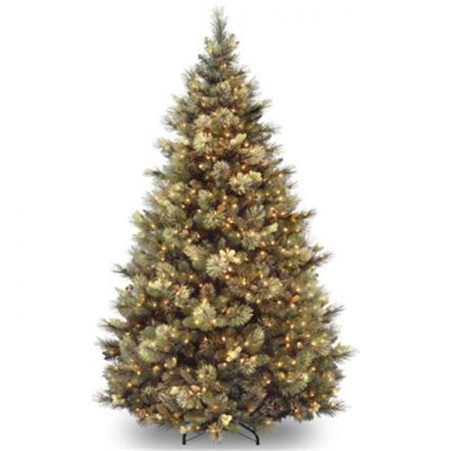  National Tree Pre-Lit 7-12 Feel Real Nordic Spruce Slim Hinged Artificial Christmas Tree with 600 Low Voltage Dual LED Lights with Plastic Caps