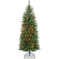 National Tree Pre-Lit 4-12 Kingswood Fir Hinged Pencil Artificial Christmas Tree with 150 Multi Lights