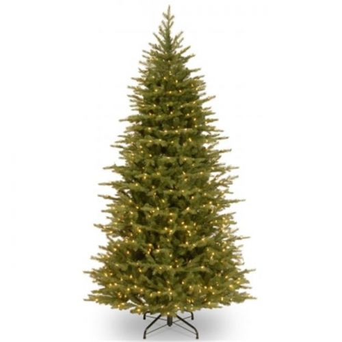  National Tree Pre-Lit 7-12 Feel Real Nordic Spruce Slim Hinged Artificial Christmas Tree with 750 Clear Lights