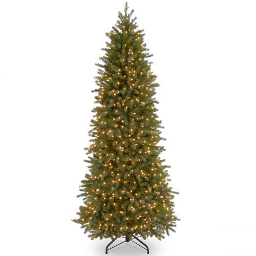  National Tree Pre-Lit 7-12 Feel-Real Jersey Fraser Pencil Slim Fir Hinged Artificial Christmas Tree with 650 Clear Lights