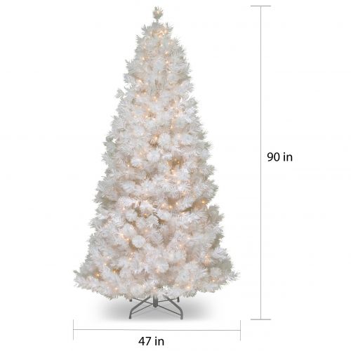  National Tree Pre-Lit 7-12 Wispy Willow Grande White Slim Hinged Artificial Christmas Tree with Silver Glitter and 500 Velvet Frost White Lights