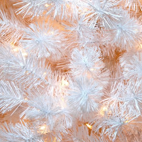  National Tree Pre-Lit 7-12 Wispy Willow Grande White Slim Hinged Artificial Christmas Tree with Silver Glitter and 500 Velvet Frost White Lights