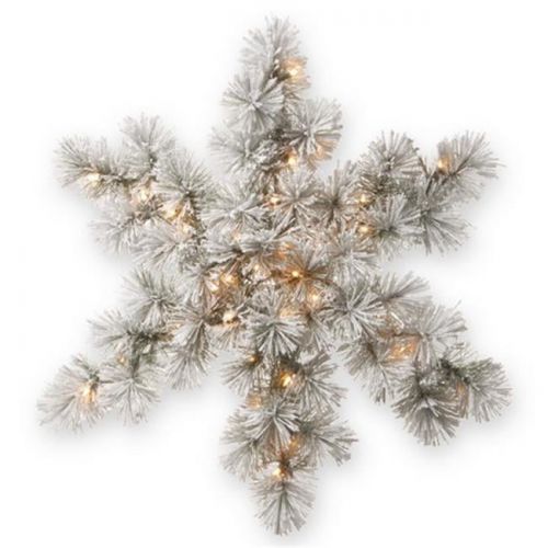  National Tree 32 Snowy Bristle Pine Snowflake with Battery Operated Warm White LED Lights