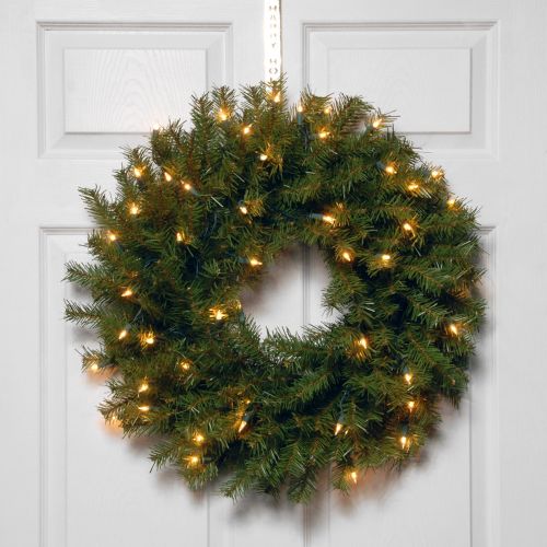  National Tree 24 Norwood Fir Wreath with 50 Warm White Battery Operated LED Lights with Timer