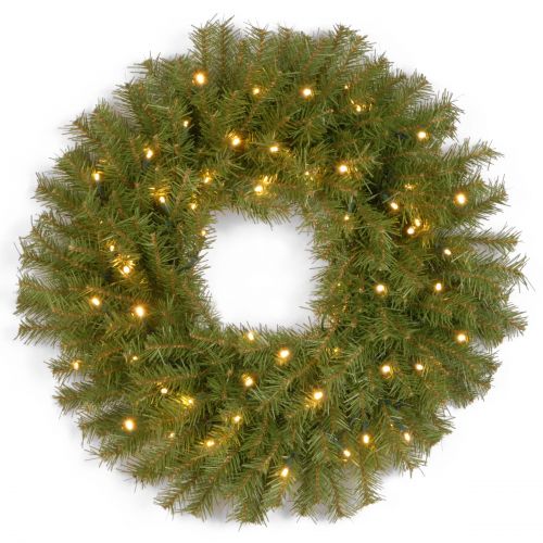  National Tree 24 Norwood Fir Wreath with 50 Warm White Battery Operated LED Lights with Timer