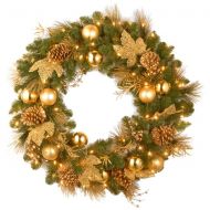 National Tree Pre-Lit 24 Decorative Collection Elegance Wreath with Battery Operated LEDS with Timer