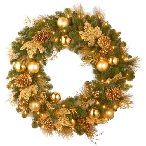  National Tree Pre-Lit 24 Decorative Collection Elegance Wreath with Battery Operated LEDS with Timer