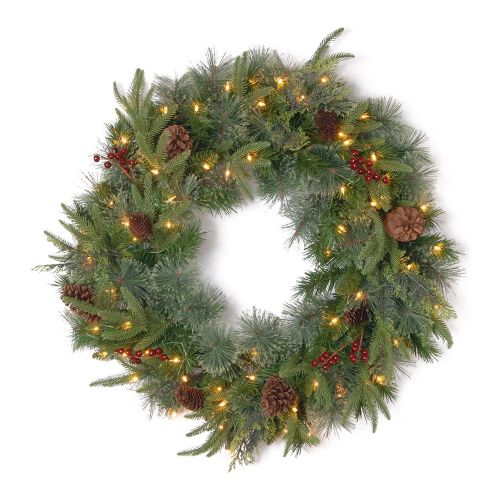  National Tree 24 Colonial Wreath with Battery Operated Dual Color LED Lights