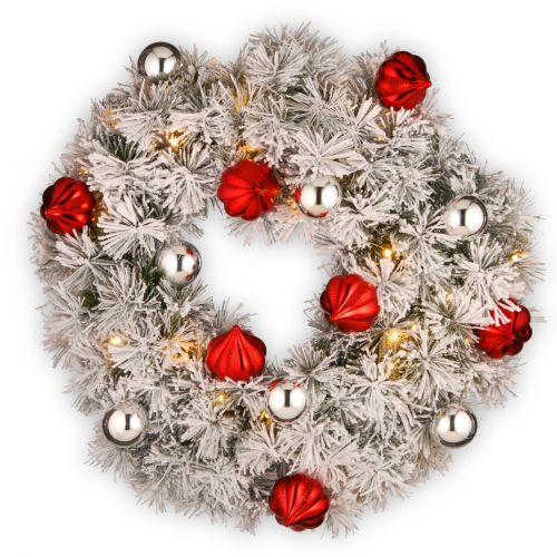  National Tree 24 Snowy Bristle Pine Wreath with Battery Operated LED Lights