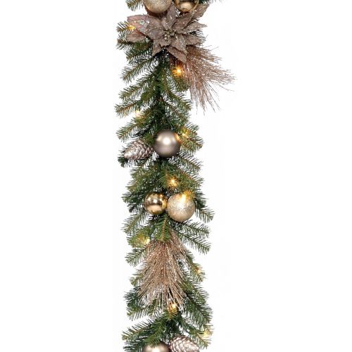  National Tree Company National Tree 9 Foot by 12 Inch Decorative Collection Metallic Garland with Ball Ornaments, Cones and 35 Clear Lights (DC13-160L-9B-1)