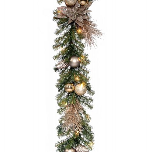  National Tree Company National Tree 9 Foot by 12 Inch Decorative Collection Metallic Garland with Ball Ornaments, Cones and 35 Clear Lights (DC13-160L-9B-1)