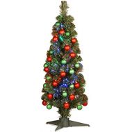 National Tree Company National Tree 36 Inch Fiber Optic Matte Shiny Ornament Fireworks Tree with Multicolored Lights in Green Plastic Stand (SZOX7-173-36)