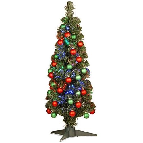  National Tree Company National Tree 36 Inch Fiber Optic Matte Shiny Ornament Fireworks Tree with Multicolored Lights in Green Plastic Stand (SZOX7-173-36)