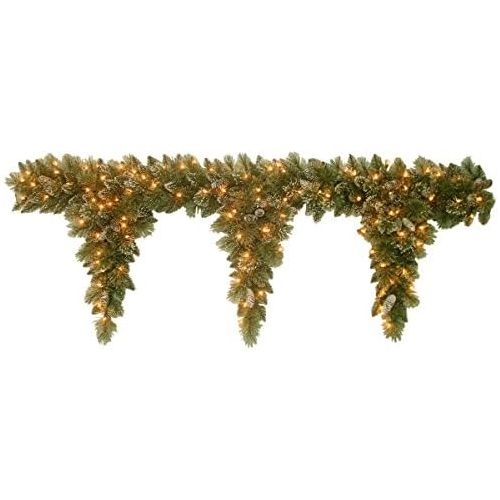  National Tree Company National Tree 6 Foot Glittery Bristle Pine Teardrop Garland with 3 Drops, Cones and 50 Clear Lights (GB1-300-6T-1)