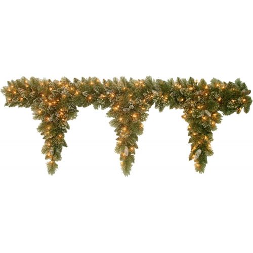  National Tree Company National Tree 6 Foot Glittery Bristle Pine Teardrop Garland with 3 Drops, Cones and 50 Clear Lights (GB1-300-6T-1)