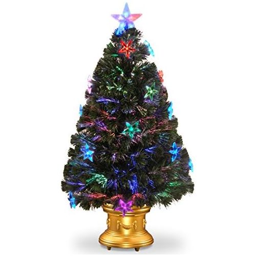  National Tree Company National Tree 36 Inch Fiber Optic Fireworks Tree with Clear Top Star in Gold Base (SZSX7-112L-36)