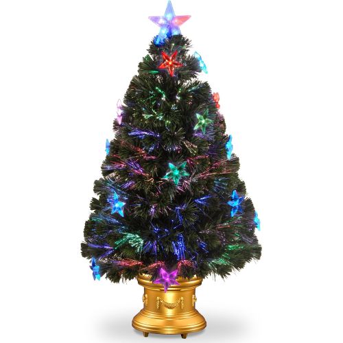  National Tree Company National Tree 36 Inch Fiber Optic Fireworks Tree with Clear Top Star in Gold Base (SZSX7-112L-36)