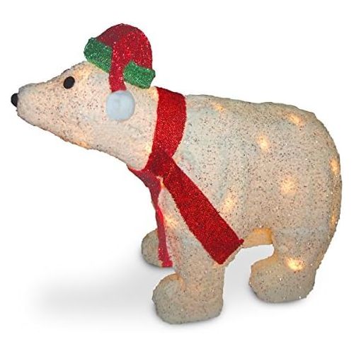  National Tree Company National Tree 18.5 Inch White Flannel 3D Linen Polar Bear with 35 Clear Outdoor Lights (MZFP-185LO)